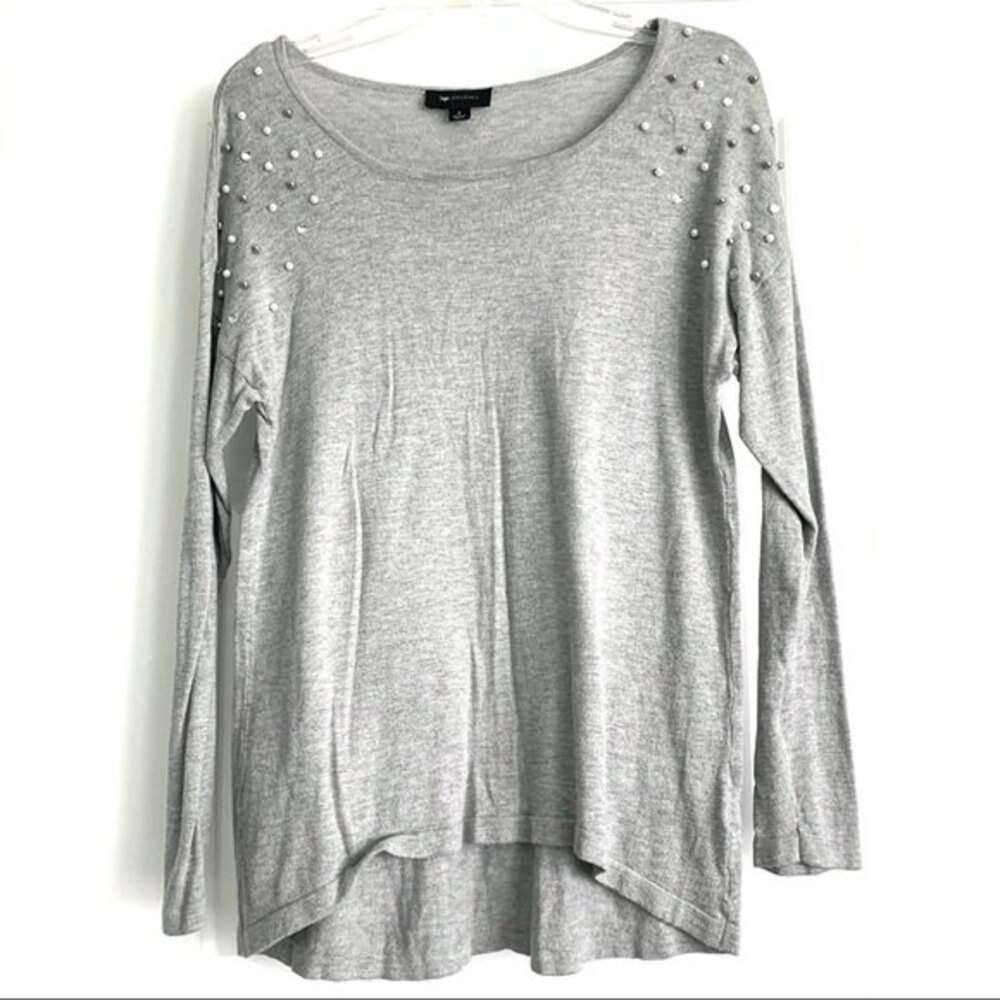 AB Studio Gray Long Sleeve Sweater Pearl Sparkle size Small